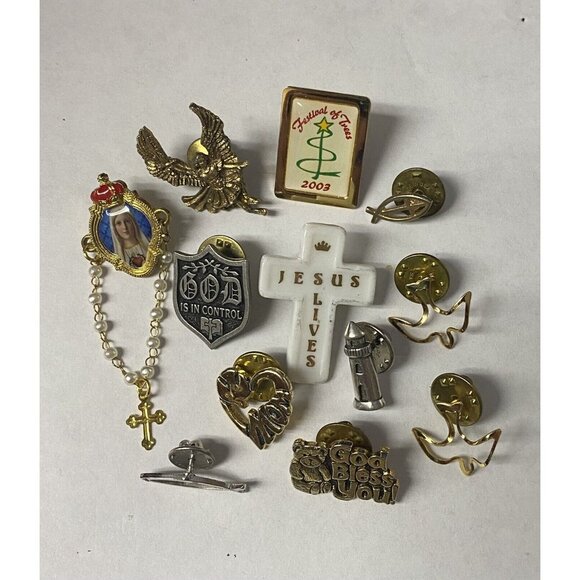 Enameled Pin LOT 12 Religious Cross Catholic Mary Angel TBN Lighthouse Doves - Picture 4 of 7